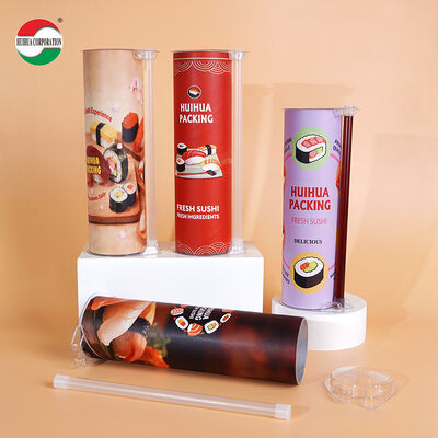 Food Grade Manufacturer Sushi Push Pop up Paper Tube Container with PP Sauce No Leaking Take Out Disposable Paper Packaging