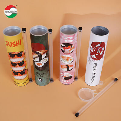 Eco-friendly Push Pop up Sushi Food Paper Tube Canister Container with Pipe and Foam No Leaking Easy to Take Cylinder Packaging