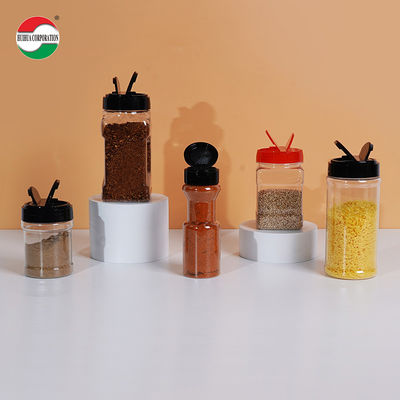 Eco-friendly Flip Top PET Condiment Jar Plástico Quadrado Red / Black Especiarias Condimentos latas