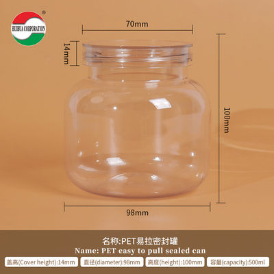 Garrafa de PET de 500 ml, plástico transparente, cilindro selado, frasco com tampa de parafuso HYP500-40g