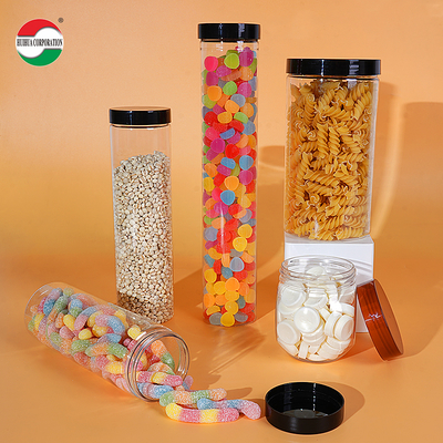 Good Quality Food Grade Clear Plastic Cylinder Plastic Can PET Jar with Screw Top Cover for Soft Candy Food Cookie Noodles