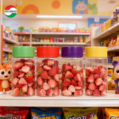 Garrafa de plástico PET redonda de qualidade alimentar ecológica com tampa de parafuso colorida para cápsula de doces de nozes gomosos