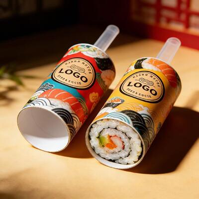Food Grade Eco Friendly PP Plastic to Go Sushi Paper Roll Push up pop Tube Packaging Shooter Cup Cylinder Container with Lid