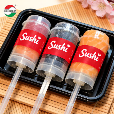 Custom New Design Sushi Push Pop Up Grade Food PP Tubos de Plástico embalagem para Jelly Cake Container