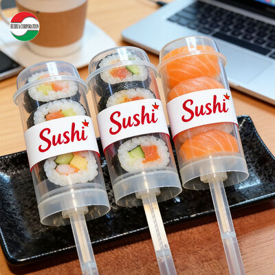 Grade de alimentos PP tubos de suporte vazios plásticos transparentes embutidos em contêineres de pops logotipo de impressão de seda personalizado para embalagem de sobremesa de bolo de sushi mousse