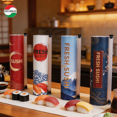 Novo Design Eco-Friendly Custom Printed Food Grade Pop Push Sushi Materiais de Papel de Artesanato Reciclados para Tubos de Sushi de Varejo