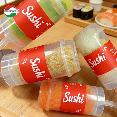 Tubo cilíndrico de plástico PP ecológico com impressão personalizada para servir bolo e uso alimentar de sushi