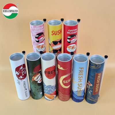 Custom Eco-Friendly Food Grade Craft Paper Sushi Push Pop Roll Packaging Cylinder Take-away Sushi Roll Tubes Hot Stamping Logotipo