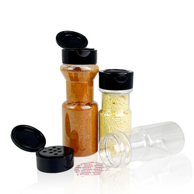 Frasco de Especiarias com Tampas Dosadoras Pimenta Sal Pote com Tampa de Abas / Recipiente de Plástico PET para Temperos